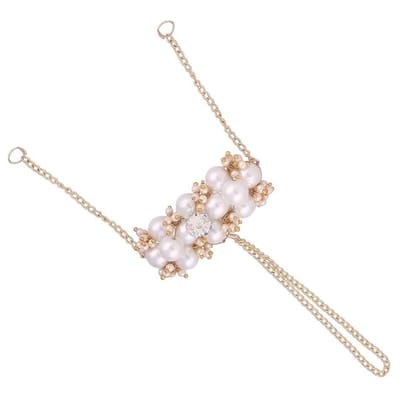 Pearl and Shambala Balls Embellished Ring Bracelet for Women