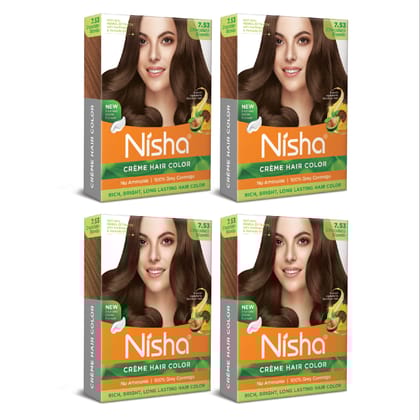 Nisha Creme Hair Color Chocolate Blonde 40gm Pack of 4, Permanent Hair Color for Women Men, No Ammonia, 100% Grey Coverage