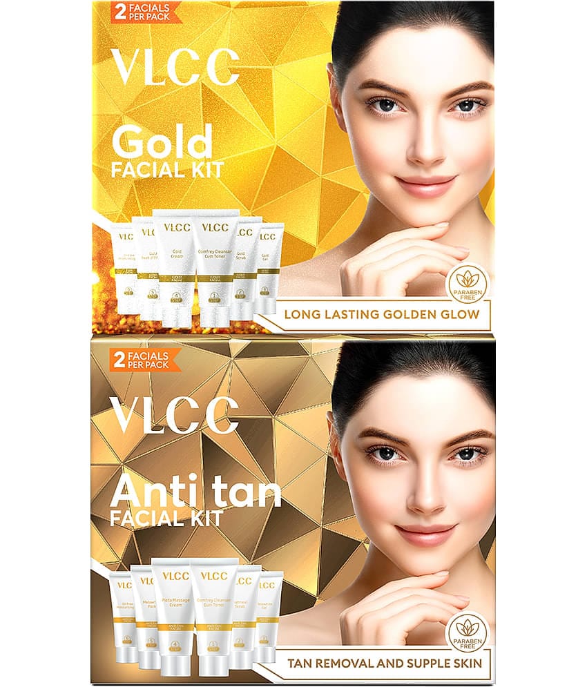 VLCC Anti Tan & Gold Facial Kit 3 Times Use Facial Kit For All Skin Type Gold 120 g ( Pack of 2 )