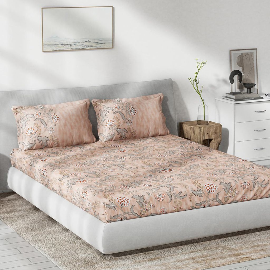 DDECOR - Primary Collection 100% Cotton Ethnic Pattern 136TC King Fitted Sheet|180 CM X 198 CM| - Pink