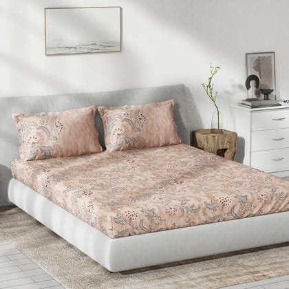DDECOR - Primary Collection 100% Cotton Ethnic Pattern 136TC King Fitted Sheet|180 CM X 198 CM| - Pink