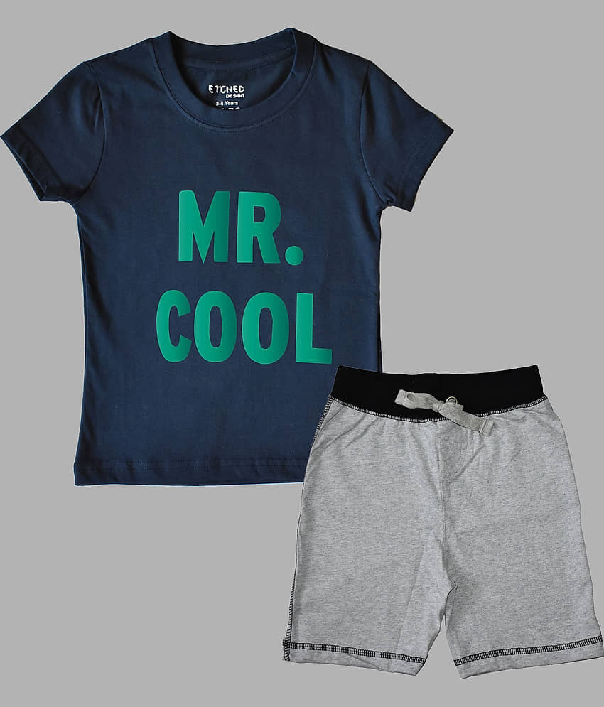 ETCHED DESIGN Pack of 1 Boys Cotton T-Shirt & Shorts Set ( Multicolor )
