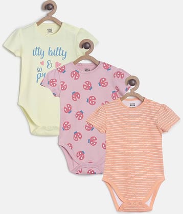 MINI KLUB Pack of 3 Baby Girls Cotton Bodysuit ( Multicolor )