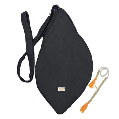 MAYAPURI Original Pure Cotton Gomukhi Japa Mala Bag/Chanting Bag or Beads Bag/Jholi/Thole with Zip Pocket and Sakshi Mala Counter, Colour; Black (Pack of 1)