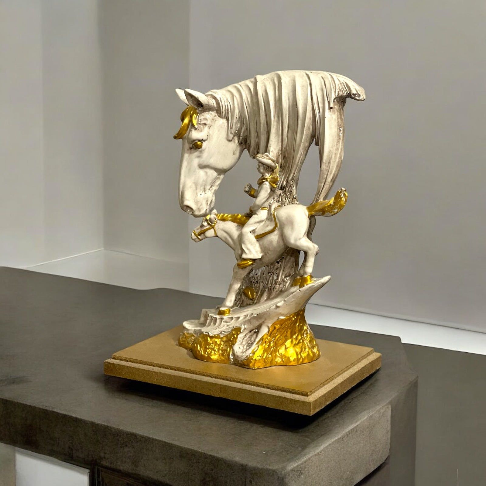 Abstract Idol with Horse and Man , H- 23.5 cm-Poly Resin