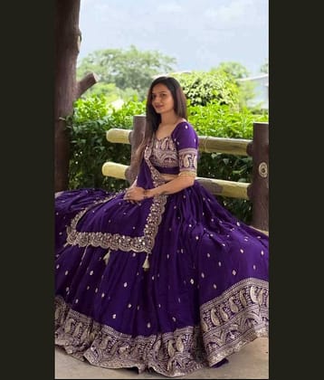 KV Fashion Women Chiffon Flared Semi Stitched Lehenga Choli ( Purple )
