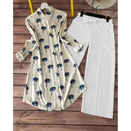 A Stylish Blue Coconut Tree Printed White Color Kurti with Palazzo by GlamaStitch-M