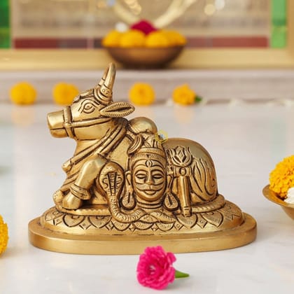 Brass Showpiece Nandi God Idol Statue - Sacred Temple Decoration, Height : 4 Inch (BSMAS1605 D)