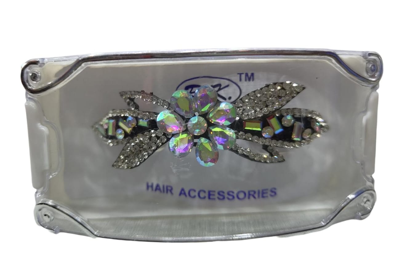 Rhinestone and Crystal Flower Hair Clip* Silver-Tone Flower Hair Barrette*