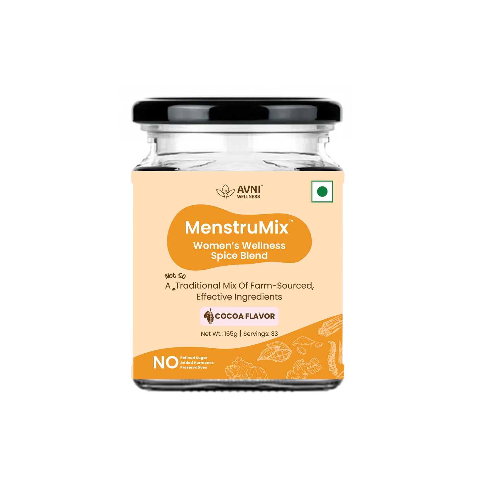 Avni - Menstrumix Cocoa Flavoured, Women's Wellness Spice Mix | Extra Boost of Energy | Rich in Magnesium, Iron and Antioxidants | Consume With Milk, Warm Water, Smoothie, Chai, Coffee