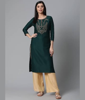 Vaamsi Rayon Embroidered Straight Women's Kurti - Green ( Pack of 1 )