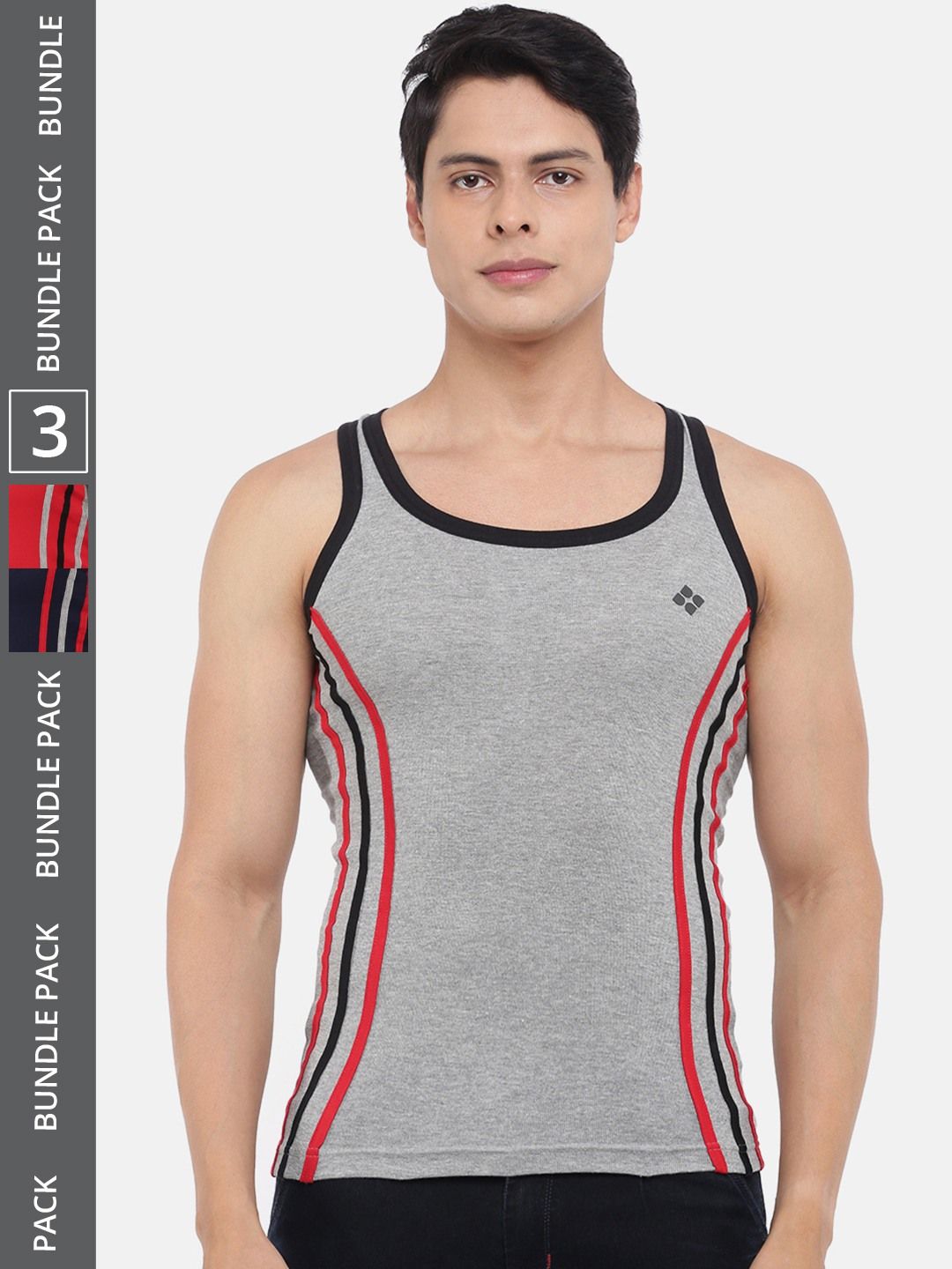 Men's Assorted Pack of 3 Solid Combed Cotton Racerback Styled Gym Vest