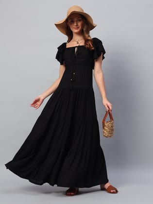 Black Cotton Maxi Dress-Xs