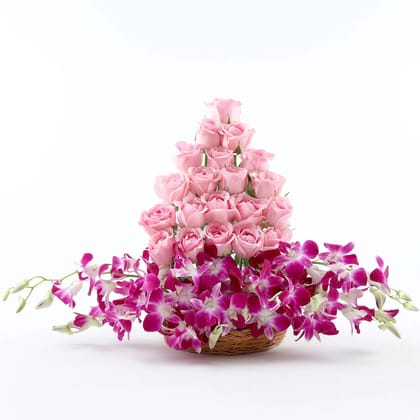 Roses And Orchids Basket Arrangement Roses And Orchids Basket Arrangement