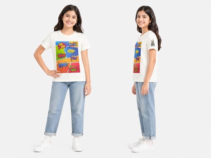 KUCHU Unisex T-Shirt | Boom Bang Print | 8–9 Years | Cotton Modal Fabric | Soft Feel | Breathable | Digitally Printed | Vibrant Colour White