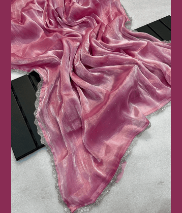 A TO Z CART Net Embellished Saree With Unstitched Blouse Piece ( Peach )