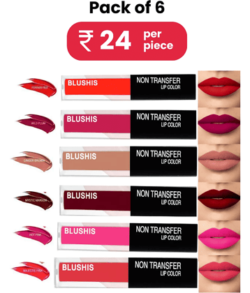 Blushis Super Stay Matte Liquid Lipstick Combo Pack Of 6 Peice(Multicolour, 16 Ml)