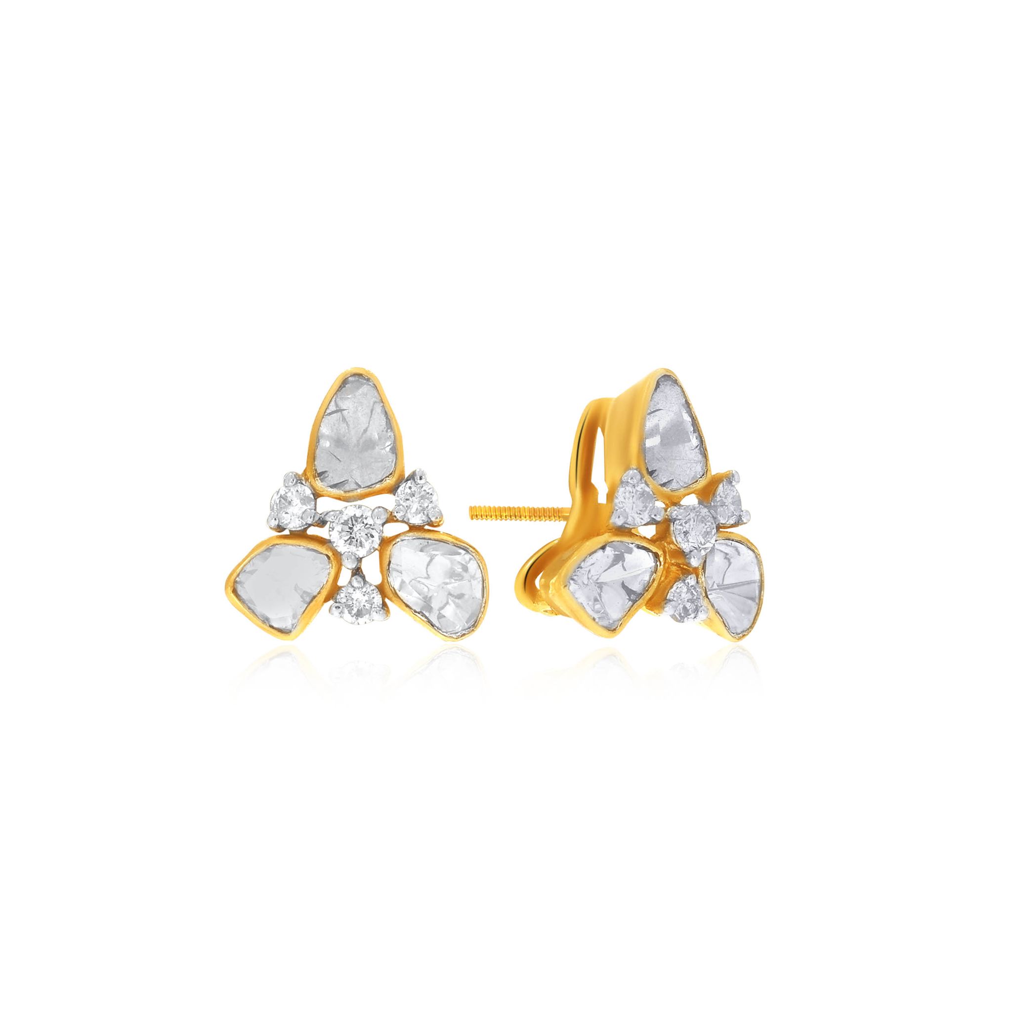 Senco Gold Trio Brilliance Polki Diamond Studs (2.3 gram / 0.19 Ct / IJ-SI / 14K Yellow Gold)