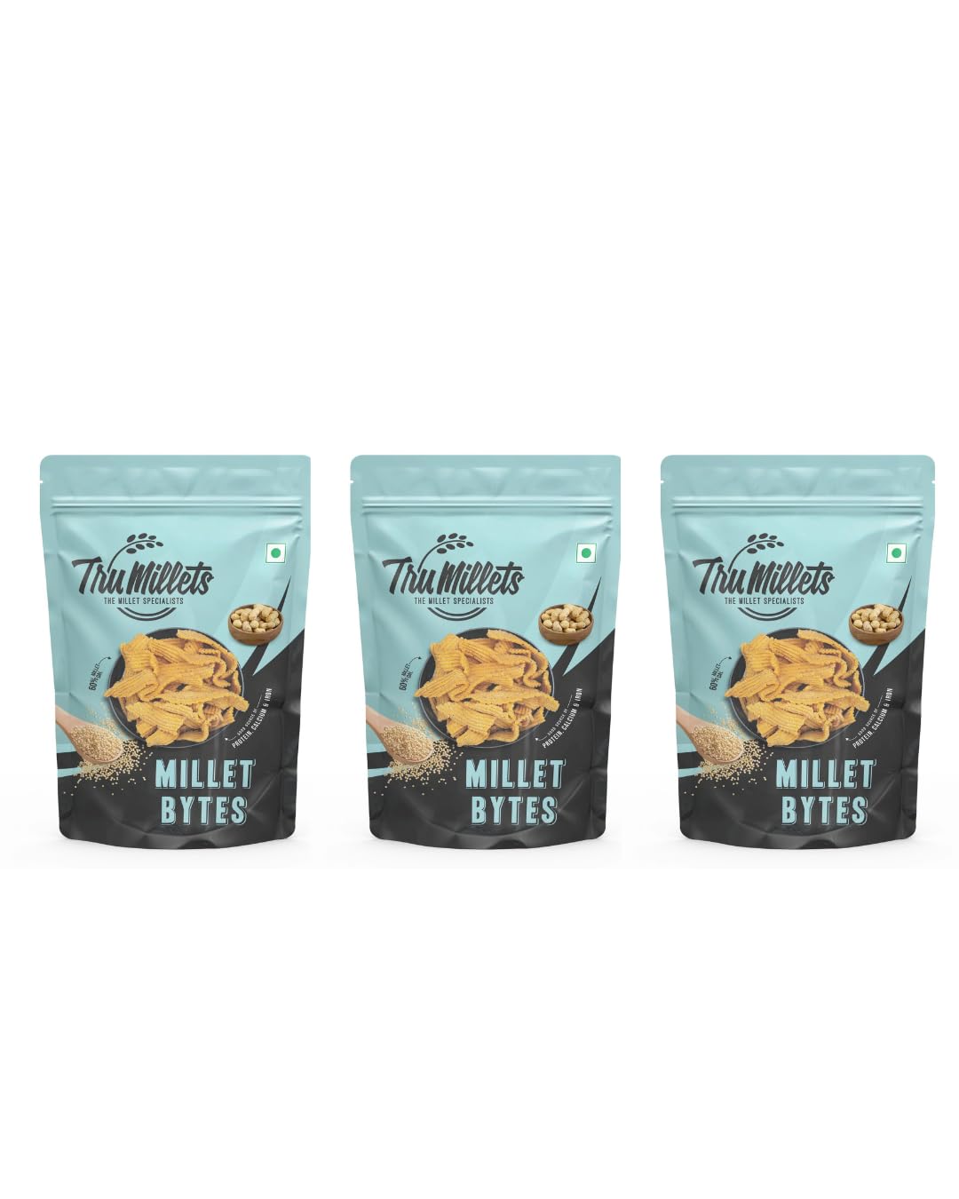 Trumillets Healthy Millet Snack for Kodo Millet Bites | Indian Masala Crispy Namkeen | Healthy And Hygienic Snacks | High Protein & Fiber Snack | No Preservative (Each 125 Gm Pack of 3)