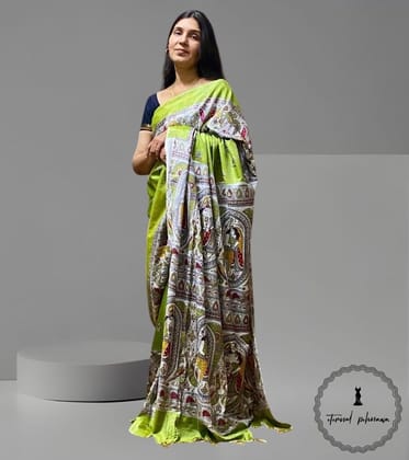 Beautiful Madhubani Digital Print Katan Silk Saree