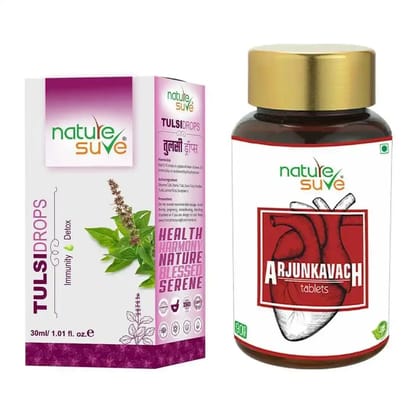 Nature Sure Combo - Tulsi Drops 30ml and Arjun Kavach 90 Heart Tablets