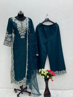 Beautiful Party Wear Top Pent And Dupatta With Hand Work