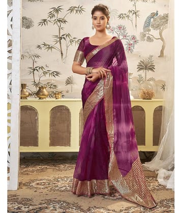 Satrani Organza Embellished Saree With Unstitched Blouse Piece ( Light Green )