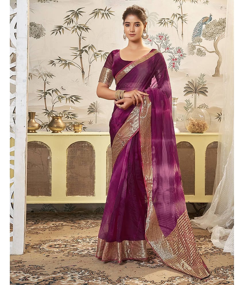 Satrani Organza Embellished Saree With Unstitched Blouse Piece ( Light Green )