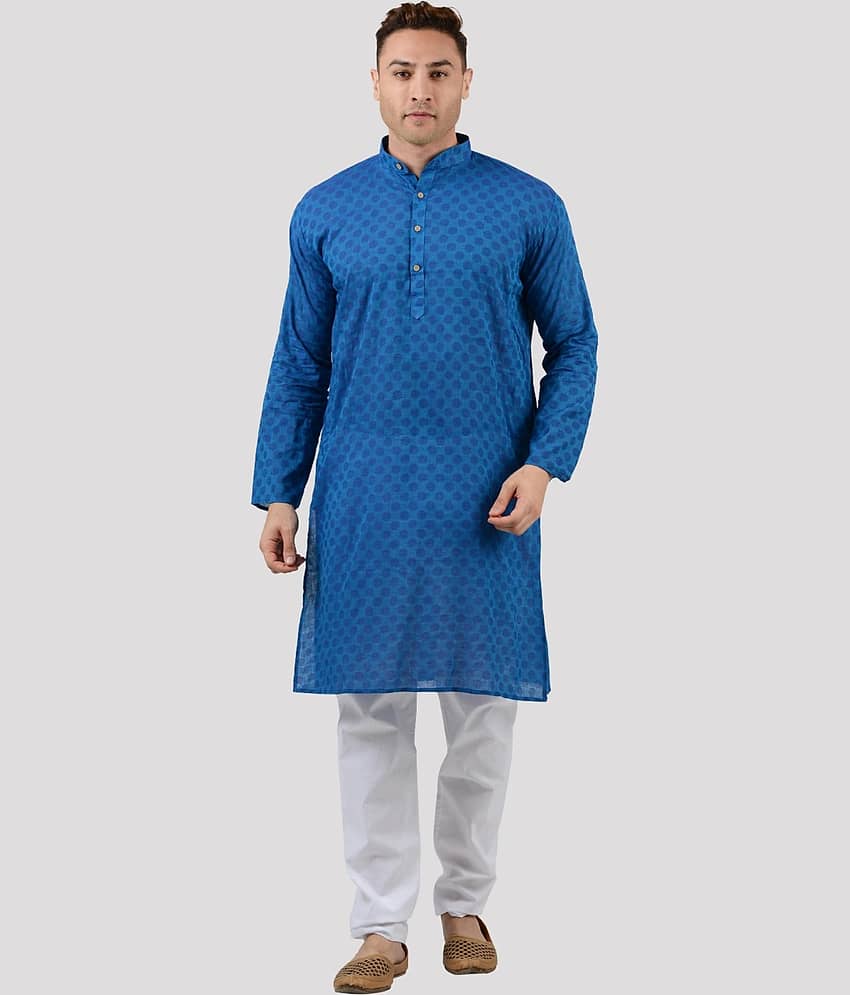 Maharaja - Blue Cotton Regular Fit Men's Kurta Pyjama Set ( Pack of 1 )