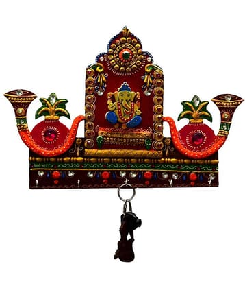 eCraftIndia Gold-Toned & Red Lord Ganesha with Shehnai Key Holder
