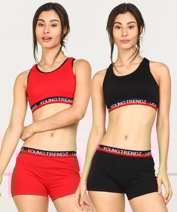 Womens Love Elastic Combo Lingerie Set-S/30 / Red Black