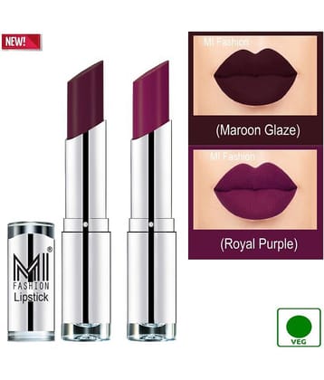 MI FASHION 100% Veg Soft Matte Long Stay Lipstick Purple Passion Maroon Pack of 2 7 g