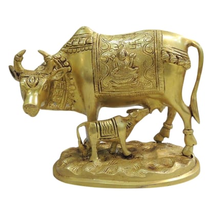 Brass Cow with Calf Showpiece Statue for Home Decor & Vastu, Height : 6.5 Inch (BSMAS1939 C)