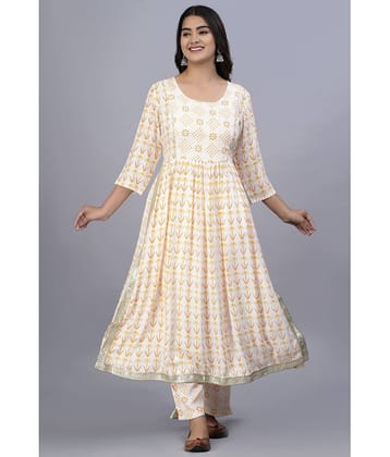 Aurelisa - Yellow Anarkali Cotton Women's Stitched Salwar Suit ( Pack of 1 )