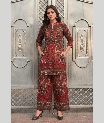 VANVAAM Women Printed Top With Palazzos Co-Ord Set ( Red )