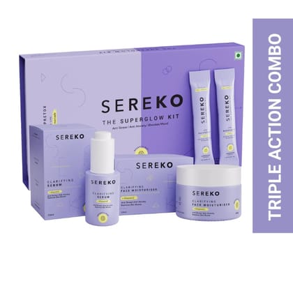 Sereko Advanced Active Trio Kit with Clarifying Serum, Moisturiser and Probiotic Sachet for Detox (200 g)