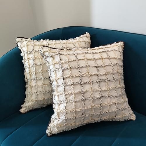 PREETIER Throw Cushion Covers Premium Cotton Square Pillow Cover Pillowcases (Pack of 2) (Cozy Cottage, 18 x 18)