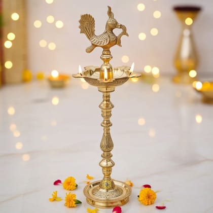 Brass Table Decor Mahabharat Oil Lamp, Deepak  - Vintage Brass Diya for Gift Purpose, Height : 32.5 Inch (FMAS686 G)