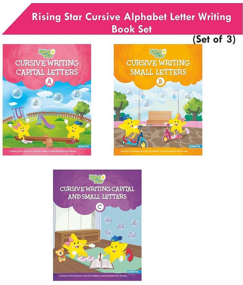 Rising Star Cursive Alphabet Capital & Small Letter Writing Practice Books Set For Kids| Set of 3| Ages 3-7 Years