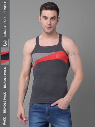 Men's Assorted Pack of 3 Solid Combed Cotton Racerback Styled Gym Vest