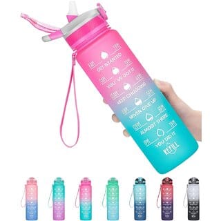 32OZ Motivational Fitness Sports Water Bottle with Straw  Time Maker, BPA-free, Tritan Plastic, Leak-proof Ensure you S