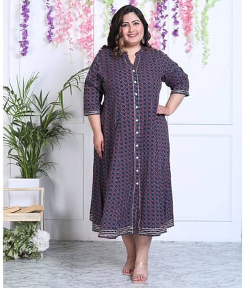 Swasti Cotton Blend Printed Front Slit Women's Kurti - Blue ( Pack of 1 )