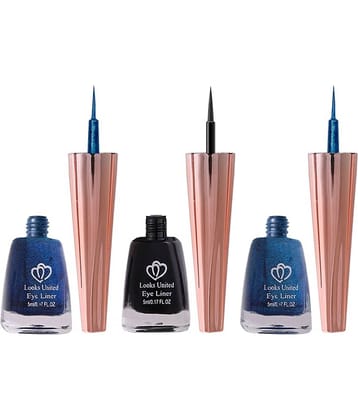 Looks United Metallic Long Lasting Intense Single Stroke Fashion Eyeliner (Matallic Admiral Blue, Coal Black, Looks United Metallic Blue Orchid)Pack Of 3