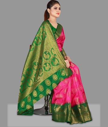fab woven Silk Blend Self Design Saree With Unstitched Blouse Piece ( Pink )