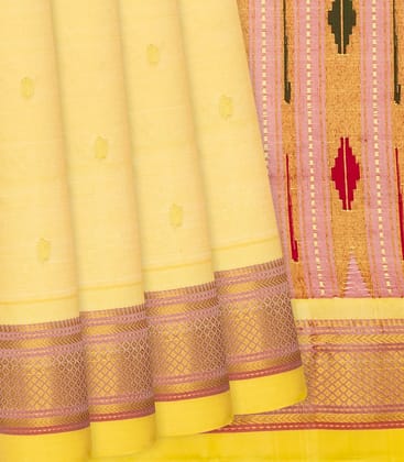 Sandal Handloom Paithani Silk Saree With Mango Buttas-Sandal-Sandal