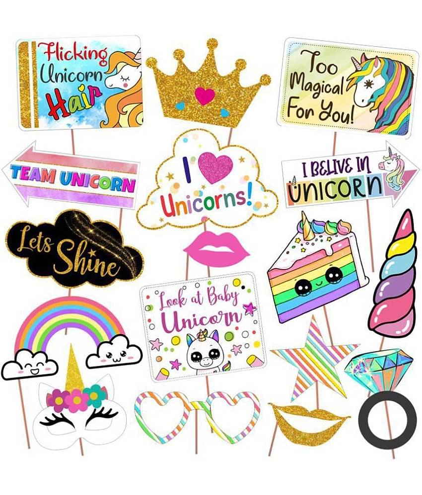 Sana Party Decoration Unicorn Photobooth Props Set of 17 Pieces / Unicorn Party Supplies / Unicorn Party Decoration / Unicorn Photo Booth Props / Unicorn Theme Photo Props