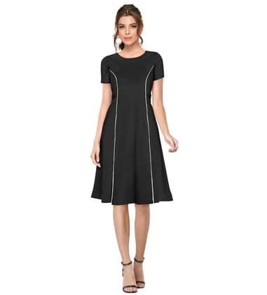 Women's Knitting Stretchable Solid Round Neck Cap Sleeve Dresses (Black, L)-PID56794