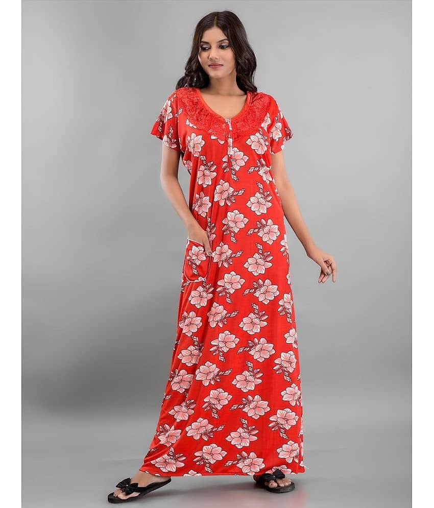 Apratim - Red Satin Women's Nightwear Nighty & Night Gowns ( Pack of 1 )
