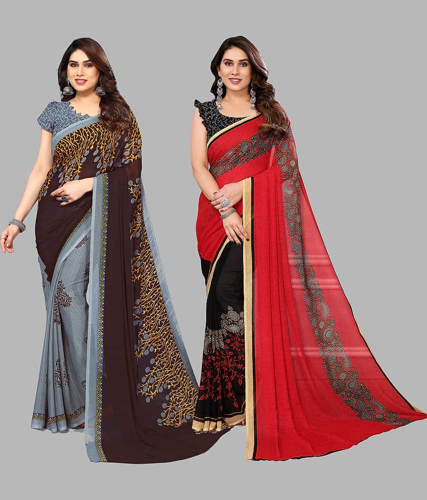ANAND SAREES Georgette Printed Saree With Unstitched Blouse Piece ( Multicolour )