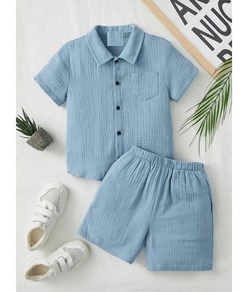 Ocvito Pack of 1 Boys Cotton Blend Shirt & Shorts Set ( Blue )